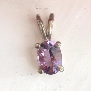 Minimalist Amethyst Gemstone Tiny Sterling Silver 925 Vintage Pendant | Charm